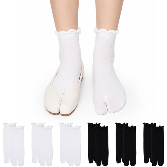 LXUEJIE 6 Pair Unisex Tabi Socks, Long Cotton Split Toe Socks