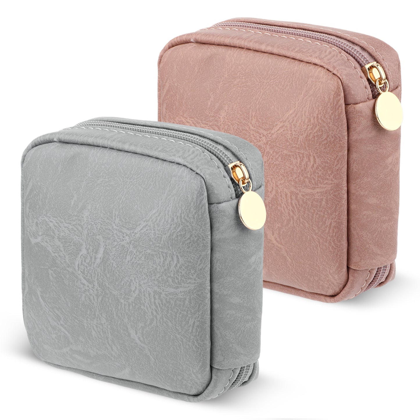 GEEHUA 2PCS Sanitary Napkin Storage Bag, Portable Period Pouch Menstrual Pad Bag Period Kit Bag Tampon Pouch with Zipper First Period Gifts for Women Girls Ladies Feminine Products(Pink+Blue)