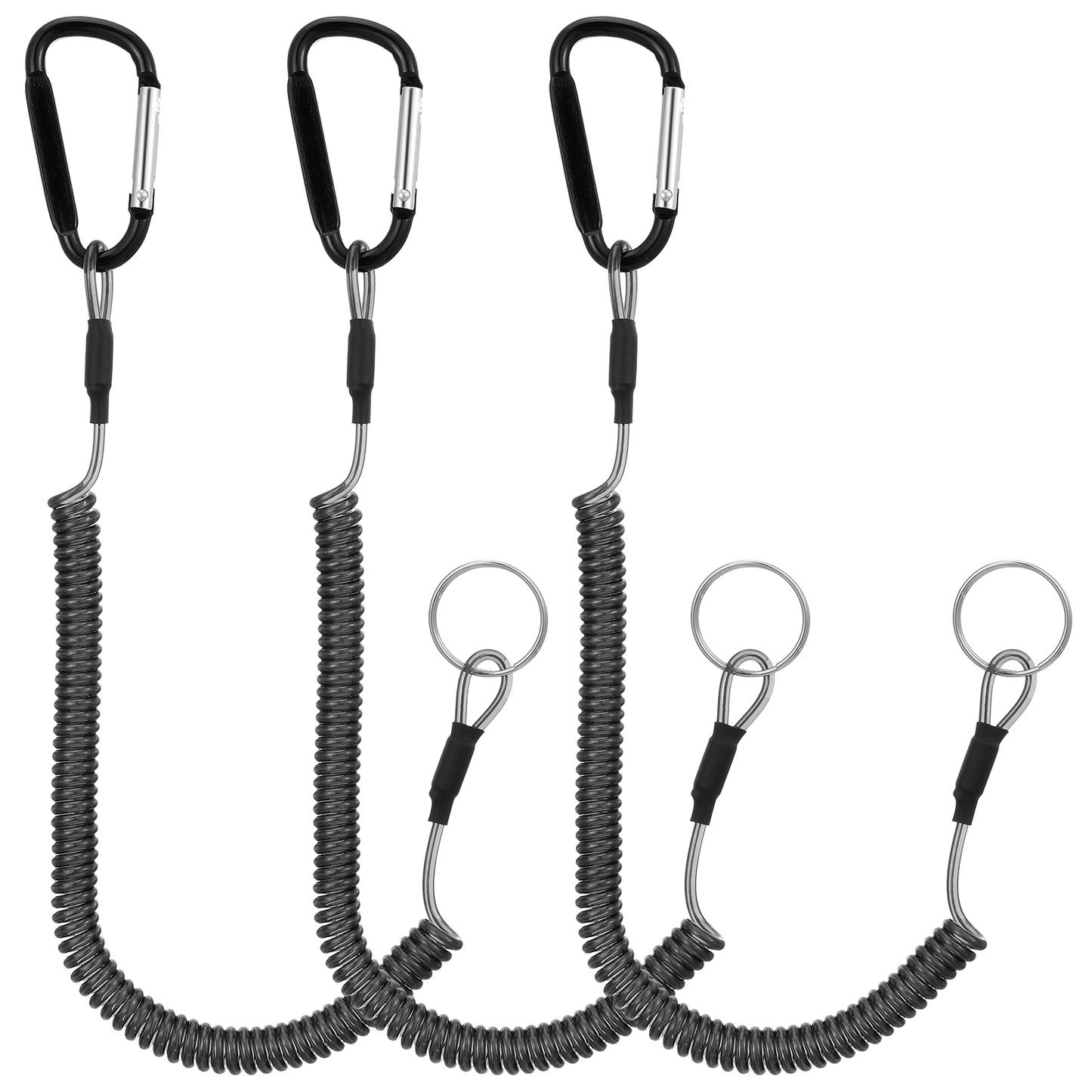 DOPENSPI 3PCS Retractable Safety Coiled Lanyard with Alloy Clip for Pliers Boating, Heavy Duty Fishing Lanyard with Carabiner Coiled Tether for Pliers Boating Fishing Kayak