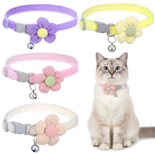 HJZHII 4Pcs Small Dog Collar with Flower, Puppy Collars for Small Dogs Pet Collars with Bell Cute Girl Dog Collars Adjustable Pink Cat Collar for Girl Boy Little Dog