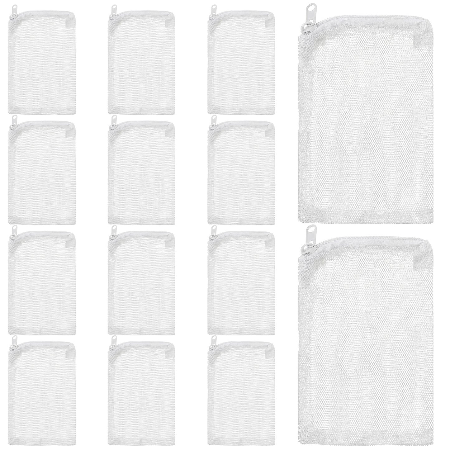 TIESOME 14Pcs Aquarium Filter Bags, Reusable Aquarium Filter Media Bags with Zipper Fish Tank Media Mesh Filter Bag High Flow Fine Mesh Net Bags for Activated Carbon, Biospheres(White)