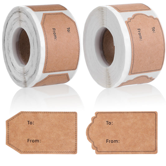 HJZHII 600PCS 1.96" x 1.18" to and from Gift Tag Stickers, Natural Brown Kraft Name Tag Label Present Stickers Name Labels Sticker Present Labels for Valentine's Day Christmas Weddings Present Gift