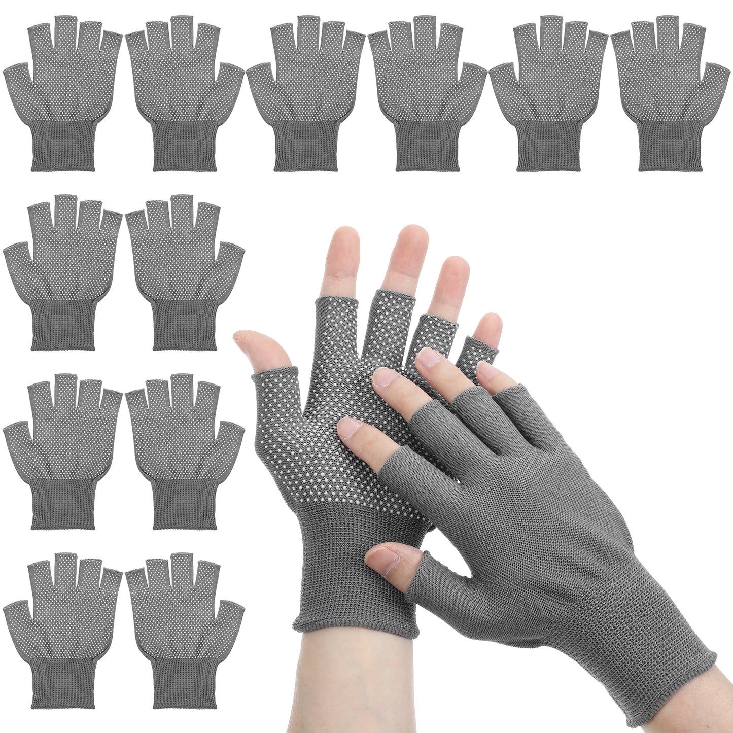 YUXMU 6 Pcs Lightweight Half-Finger Slip Breathable Fingerless Work Gloves, Gym Gloves for Women Men Weight Lifting Gloves for Nylon Motorcycle fishing bike(Grey)