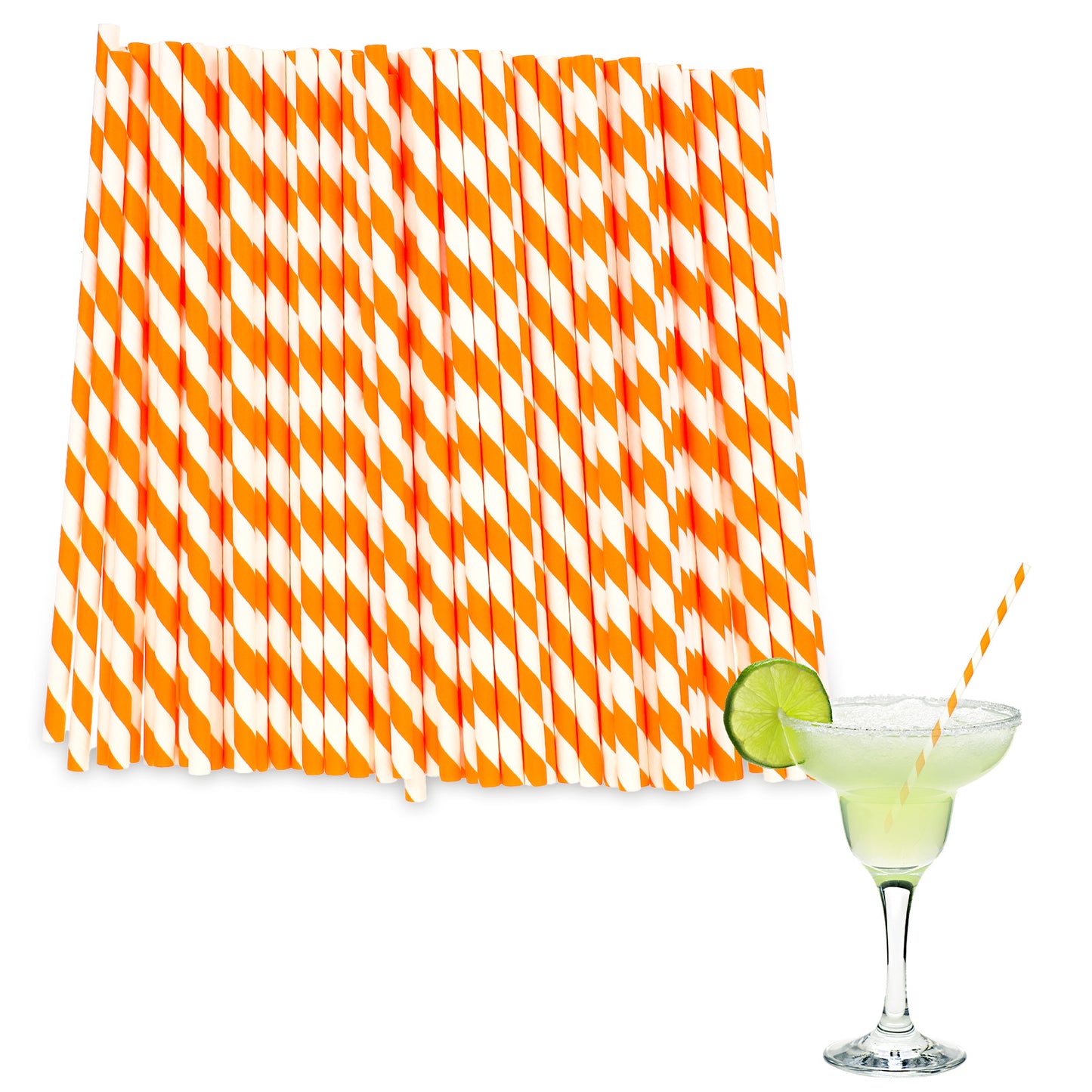 DOPENSPI 100PCS Orange and White Striped Paper Straws, 7.76in Orange Straws Disposable Drinking Straw Decor for Bridal Shower New Year Birthday Party Decoration