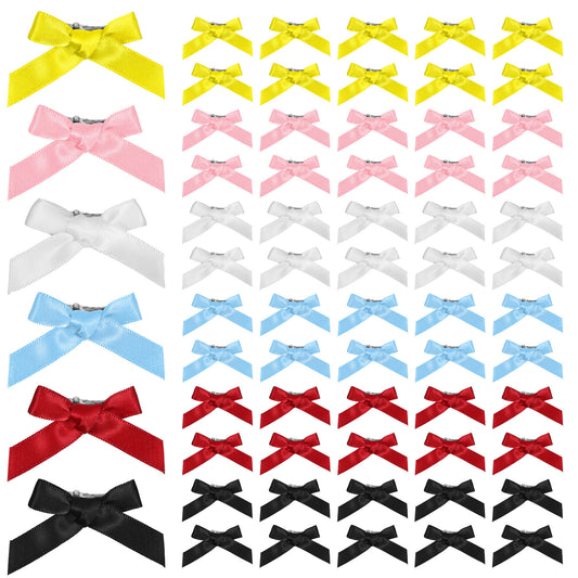 Jeffdad 60Pcs Mini Cute Bow Hair Clips, Small Hair Bows for Women, Ribbon Bowknots Hairclips Pink Bow Barrettes Hair Accessories for Girls(6 Colors)