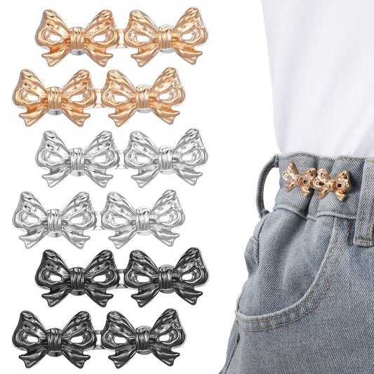JIEYAO 6 Sets Bow Pant Waist Tightener, Jean Buttons for Loose Jeans, Adjustable Bowknot Waist Pin Button Detachable Waist Buckle Cute Pants Clips for Pants Skirts Clothing Accessories