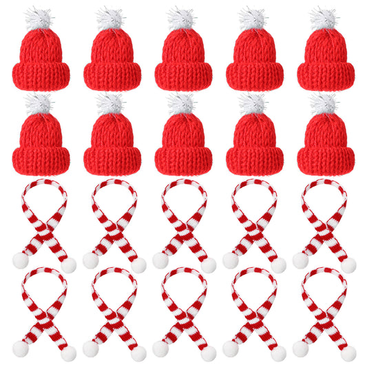 Amabro 20Pcs Mini Santa Hats and Christmas Scarf Set for DIY Art Crafts