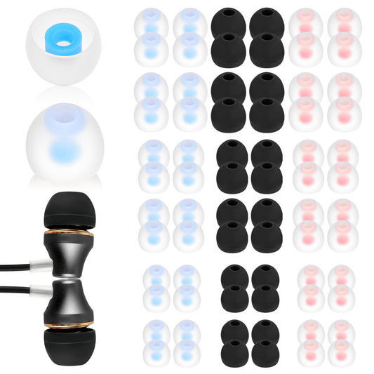 AOZUO 72PCS Replacement Earbud Tips, Silicone Ear Bud Tips Soft Earbud Covers for in-Ear Headphones(Inner Hole 4.5mm -6mm) Earphone S/M/L(Blue)