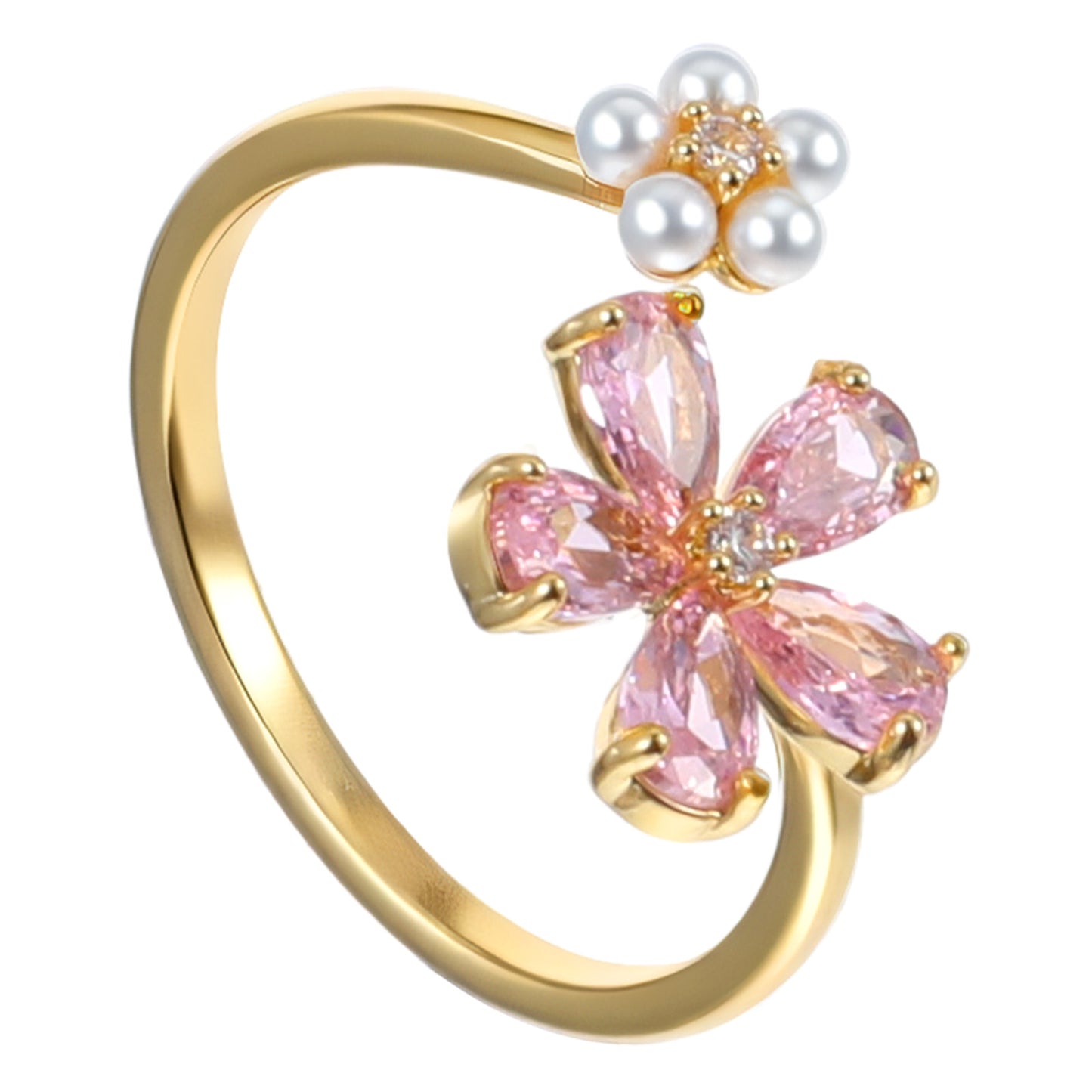 HJZHII Dainty Flower Ring for women, Sparkling Zircon Dainty Open Rings Wrap Pearl Flower Finger Ring Engagement Promise Band