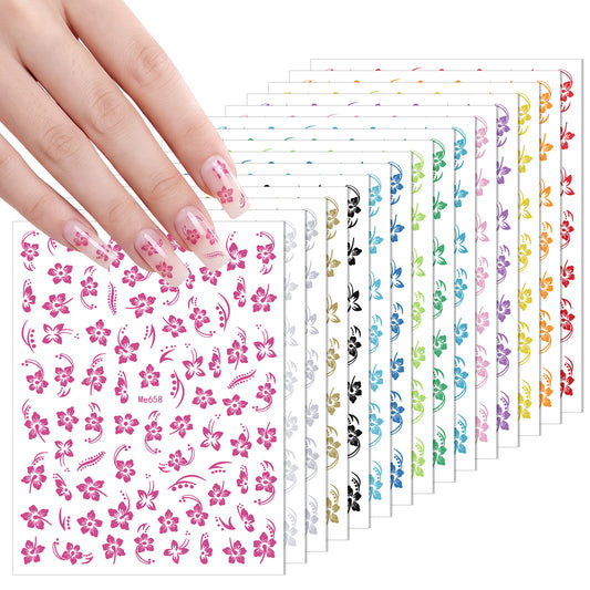 HJZHII 15Pcs Flower Nail Stickers for Nail Art Hibiscus Flower Nail Sticker