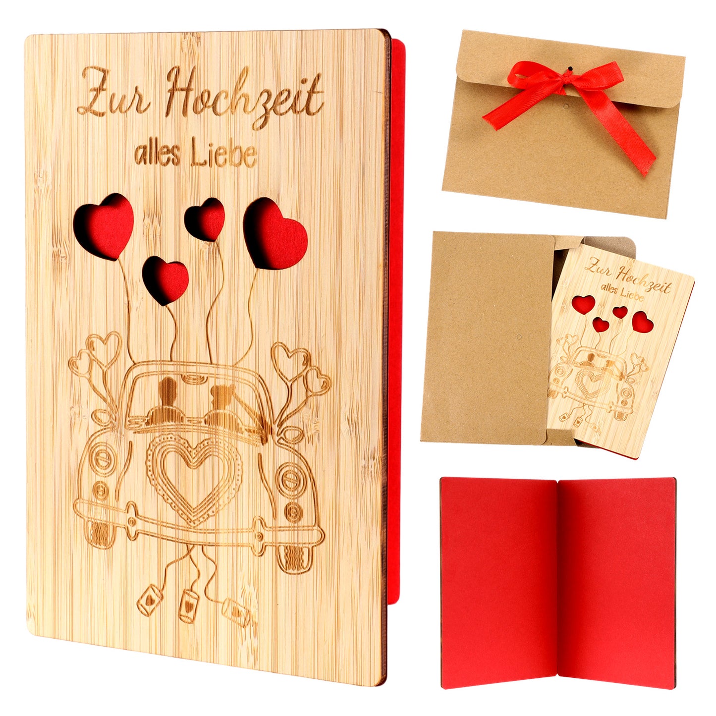 YUXMU Handmade Wooden Bamboo Greeting Cards with Box, Love Letter Custom Card Hearts Love Cards for Wife Girlfriend Anniversary Birthday Wedding