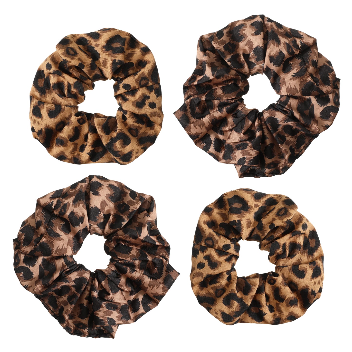 JJUNW 4Pcs Leopard Print Hair Scrunchies, High Elasticity Scrunchies Comfortable Bands Fashionable Hair Accessories for Bun & Ponytail Styles for Women Girls