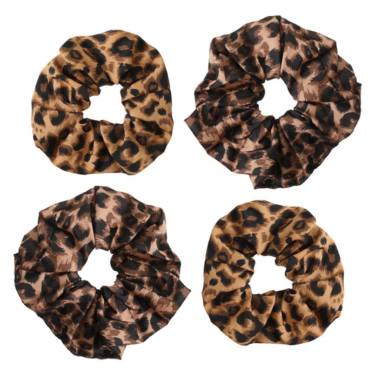 JJUNW 4Pcs Leopard Print Hair Scrunchies, High Elasticity Scrunchies Comfortable Bands Fashionable Hair Accessories for Bun & Ponytail Styles for Women Girls