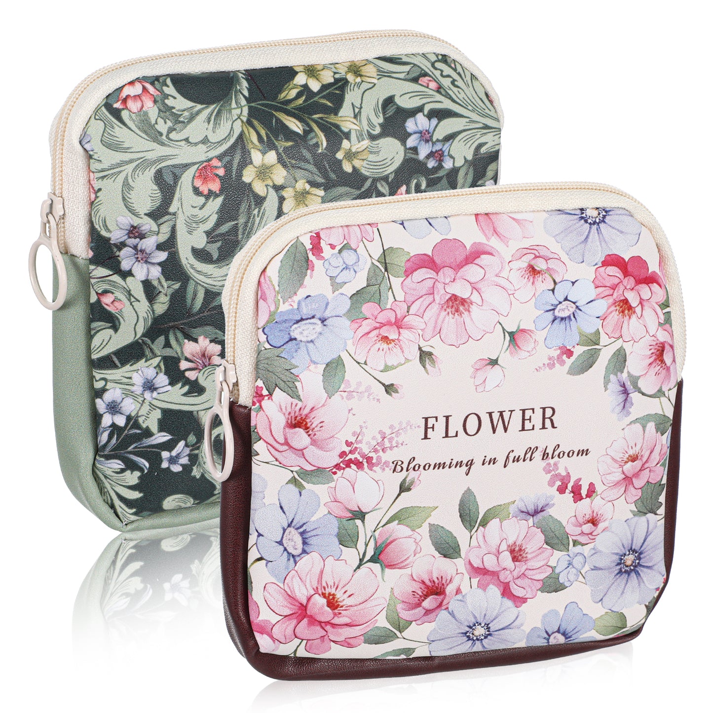 Yuanchu 2Pcs Sanitary Pad Storage Bag, Portable Period Pouch with Zipper Discrete Feminine Product Organizer Waterproof Tampon Holder Reusable Cosmetic Organizer Bags for Women Teen Girls(B)