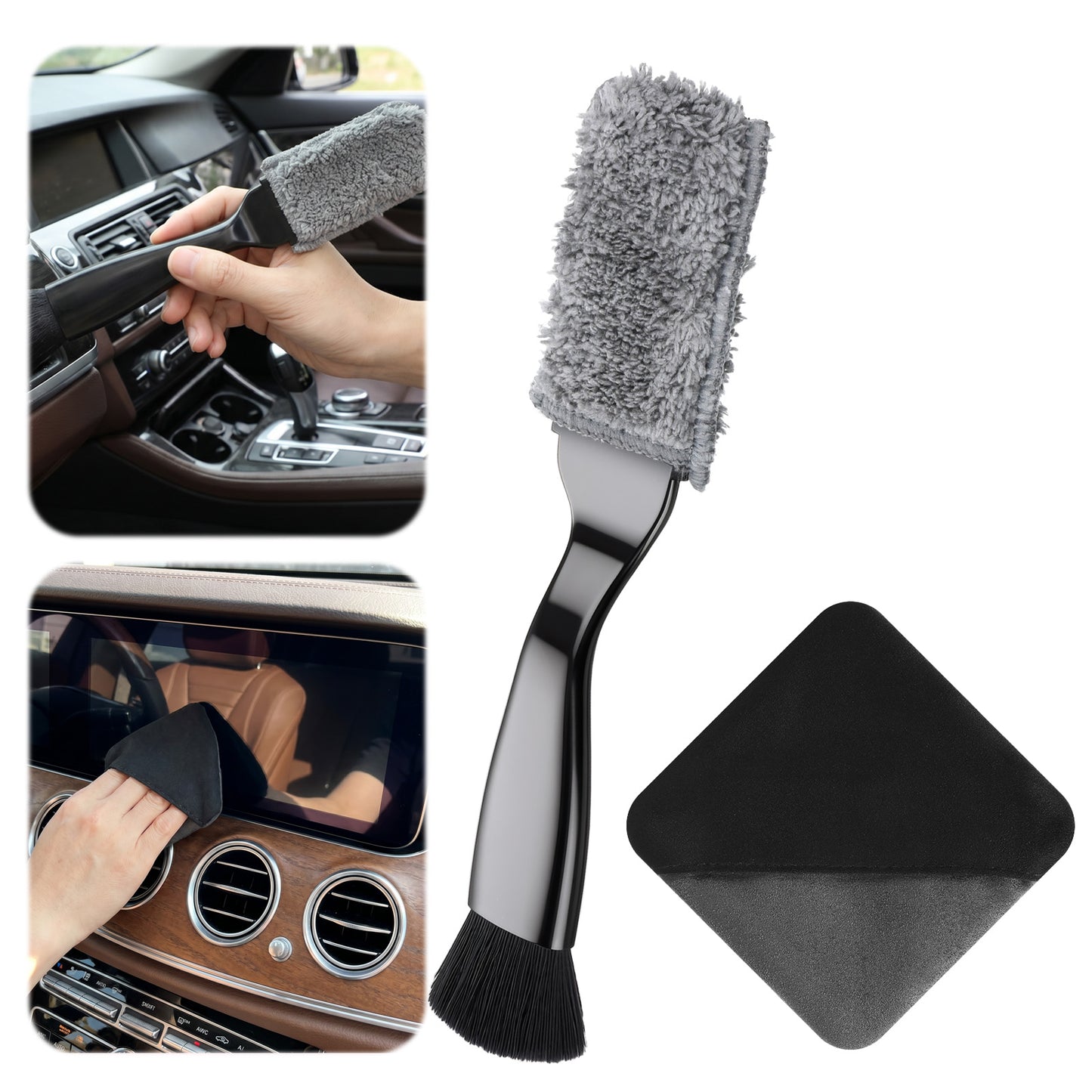 Cobee Car Screen Cleaner, Microfiber Cleaning Cloth With Brush Foldable Touch Screen Wipes Interior Car Accessories for Vehicle LCD Display Auto Glass