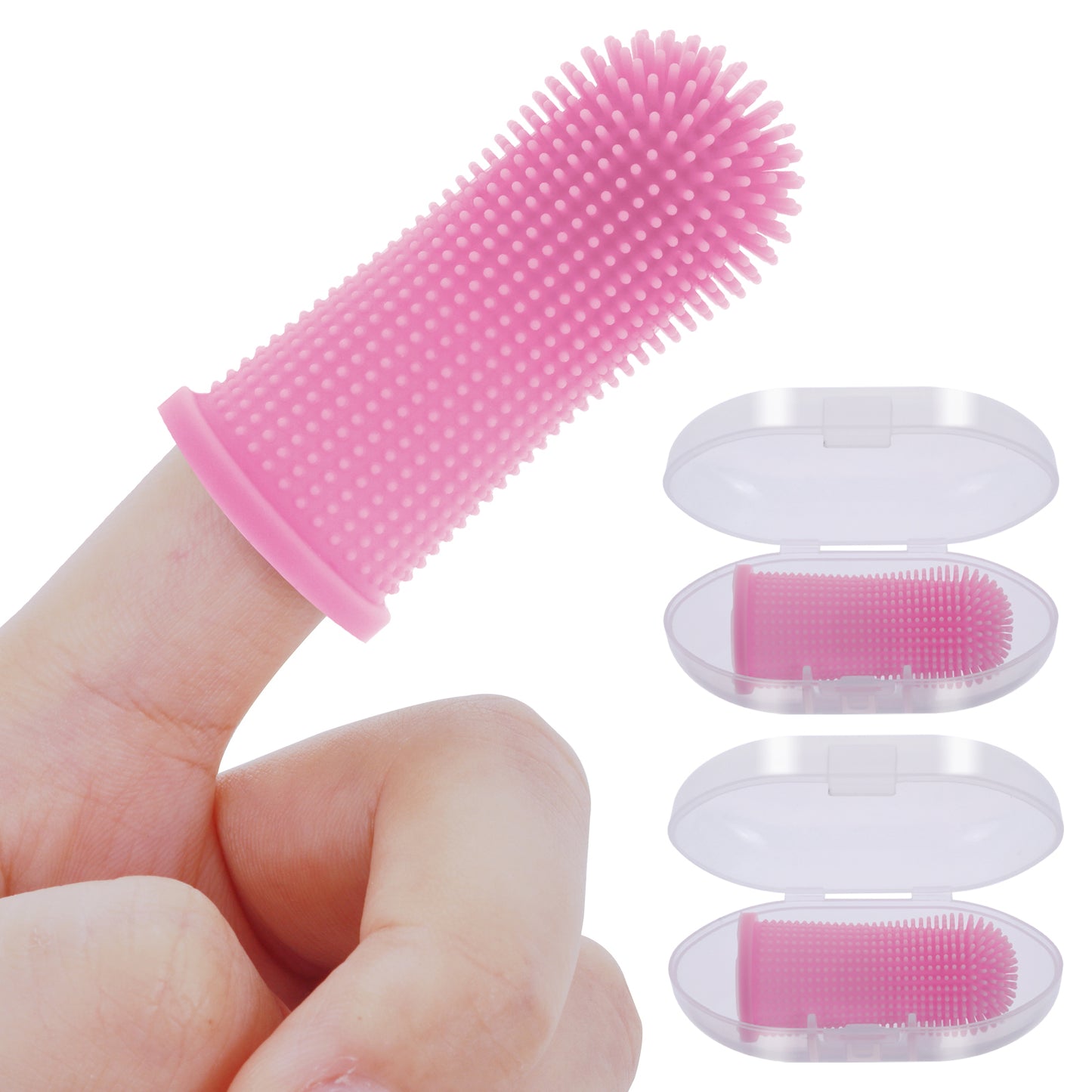 cobee Dog Finger Toothbrush, 360º Pet Silicone Toothbrushes for Dogs and Cats, Dog Cat Puppy Toothbrush, Nontoxic Silicone, 2pcs(Pink)