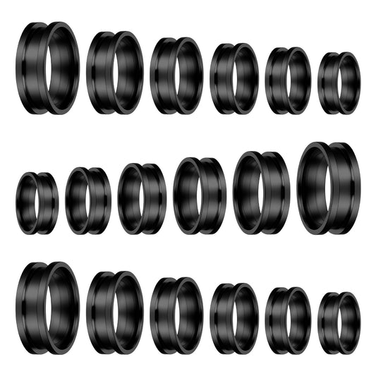 Molain 18 Pcs Stainless Steel Grooved Ring Blanks, Round Inlay Ring Core Blank 8mm Wide Round Grooved Inlay Rings Blanks for Jewelry Making Kit Men Women DIY Craft Supplies US Size 7-12(Black)