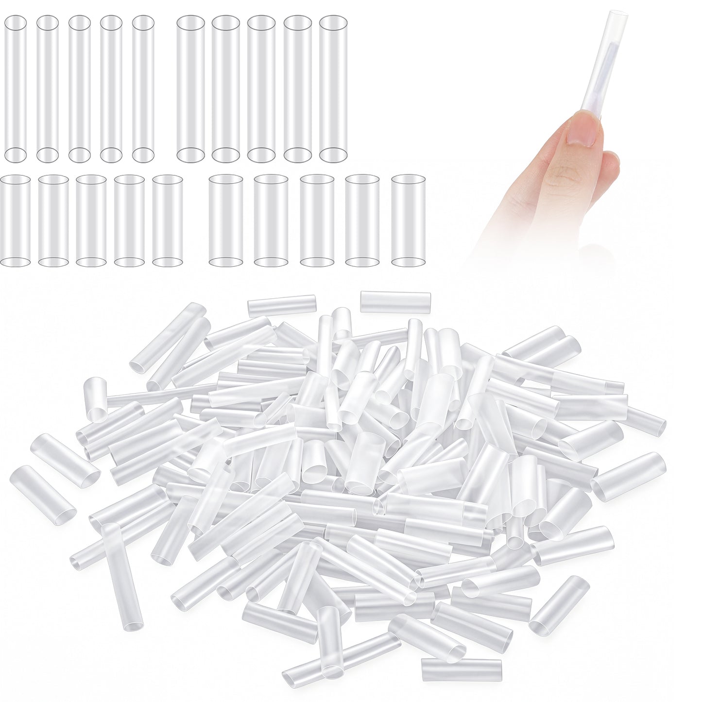 DOPENSPI 150 Pcs Transparent Aglets, Multi-Size Shoe Lace Ends Tips Heat Shrink Tubing Tips for Shoelace Hoodie Drawstring Repair Replacement End Caps