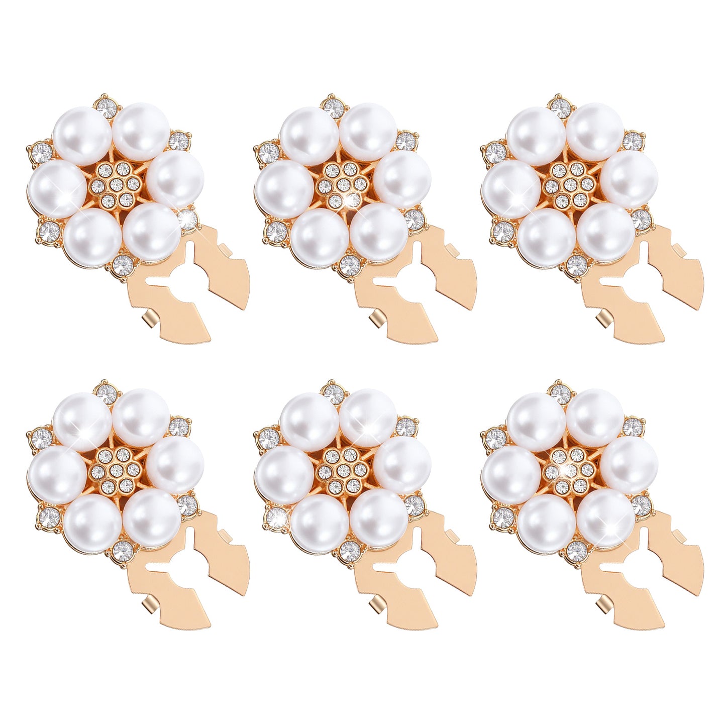 Molain 6PCS Rhinestone Pearl Flower Button Covers, Clip On Decorative Button Covers for Women Elegant Detachable Accessories for Shirts Dresses Blouses