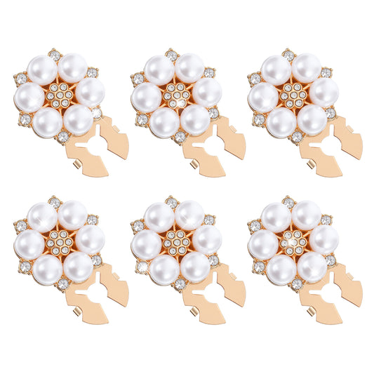 Molain 6PCS Rhinestone Pearl Flower Button Covers, Clip On Decorative Button Covers for Women Elegant Detachable Accessories for Shirts Dresses Blouses