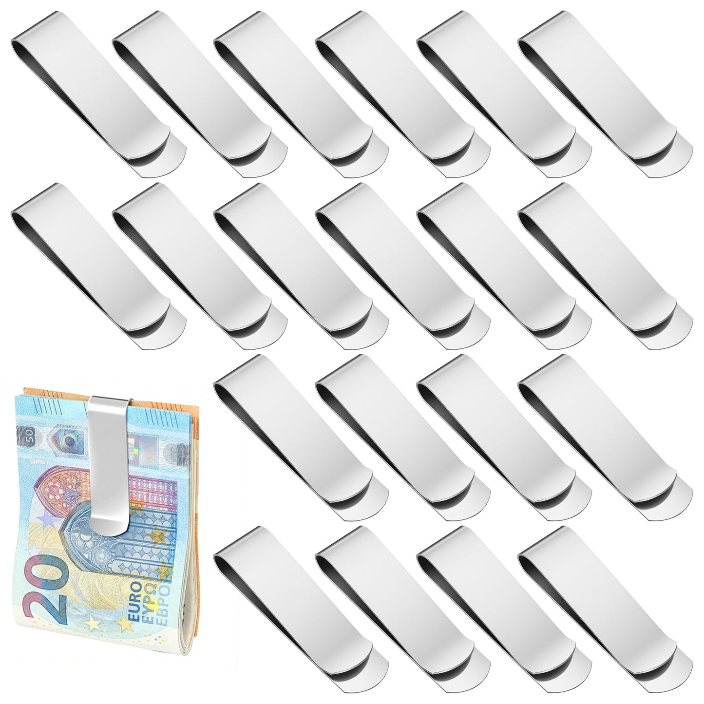 Yuanchu 20 Pack Stainless Steel Money Clips, Silver Slim Metal Cash Clip for Men Small Wallet Clip Credit Card Holder Money Clips Minimalist Front Front Pocket Cash Wallet Clip