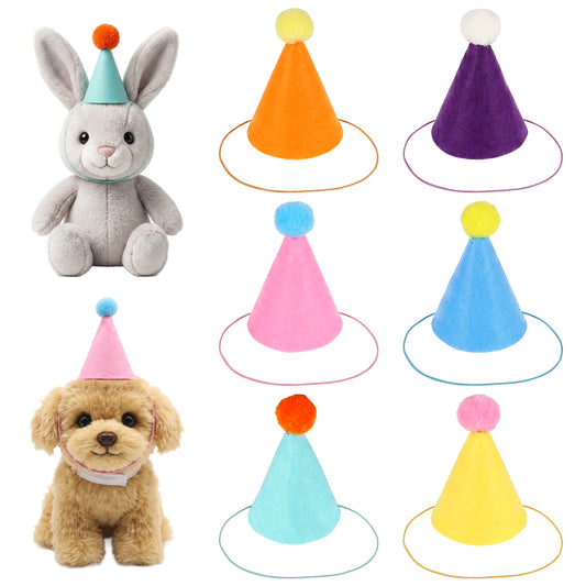 JJUNW 6 Pcs Mini Birthday Party Hats, Stuffed Animal Party Hats Colorful Felt Dog Birthday Hat, Partys Hat For Adults Stuffed Animals Cat Dog Rabbit Photo Props