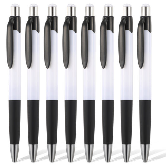 MBAIYO 8Pcs Black Ballpoint Pens 0.7mm, Black Ink Ball Point Pens Retractable Writing Pen with Soft Grip for Smooth Writing Office Home Supplies and Gifts White Rubber Grip