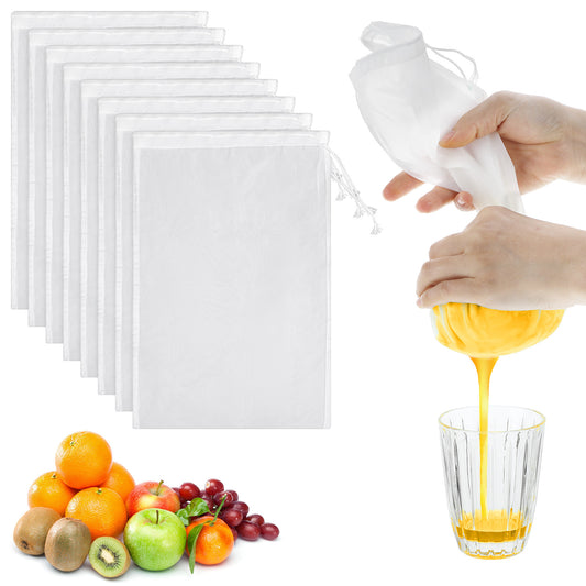 HJZHII 8 Pack Nut Milk Nylon Strainer, Nut Bag Strainer Reusable Food Strainers Greek Yogurt Straining Mesh Bags Cheese Cloth Bags Cold Brew Filter for Fruit Juice Soup