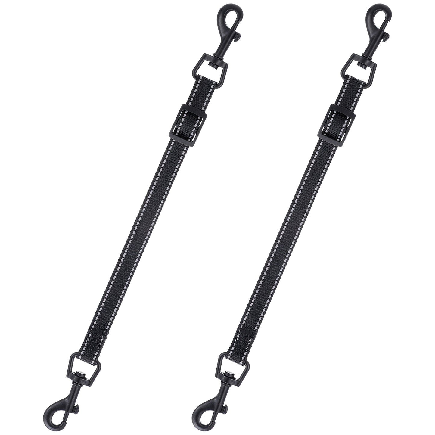 XLIUAX 2pcs Reflective Nylon Dog Collar Clips, Double-Ended Backup Dog Collar Safety Clasp Clip Adjustable Harness Connector for Pet, Black