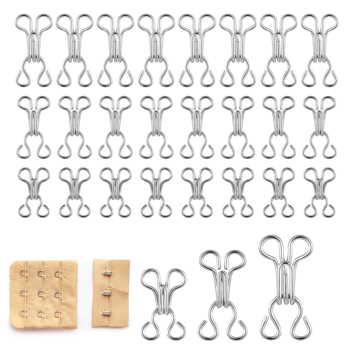 TIESOME 120 Sets Hook and Eye Closures for Clothing, Sewing Hooks and Eyes Closure, Silver 3 Sizes (40 Sets Each) Sewing clasps for clothing for Bra, Dress, Skirt, Trousers DIY Sewings Repair