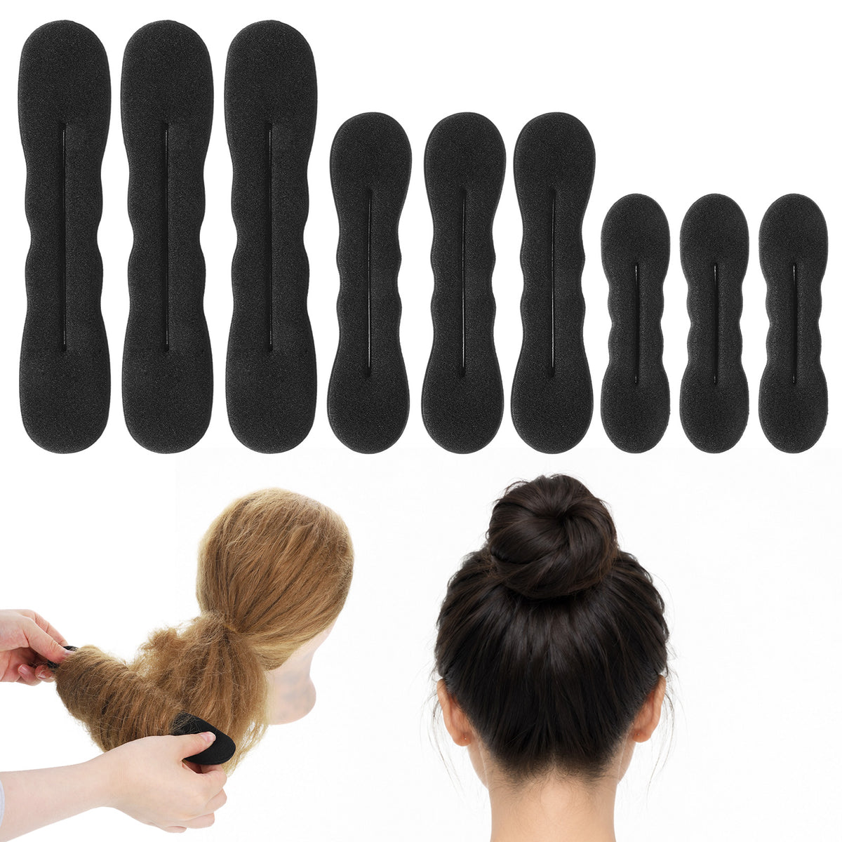 Jeffdad 9Pcs Hair Bun Maker Sponge Hair Buns Shaper Foam Sponge Bun Shapers