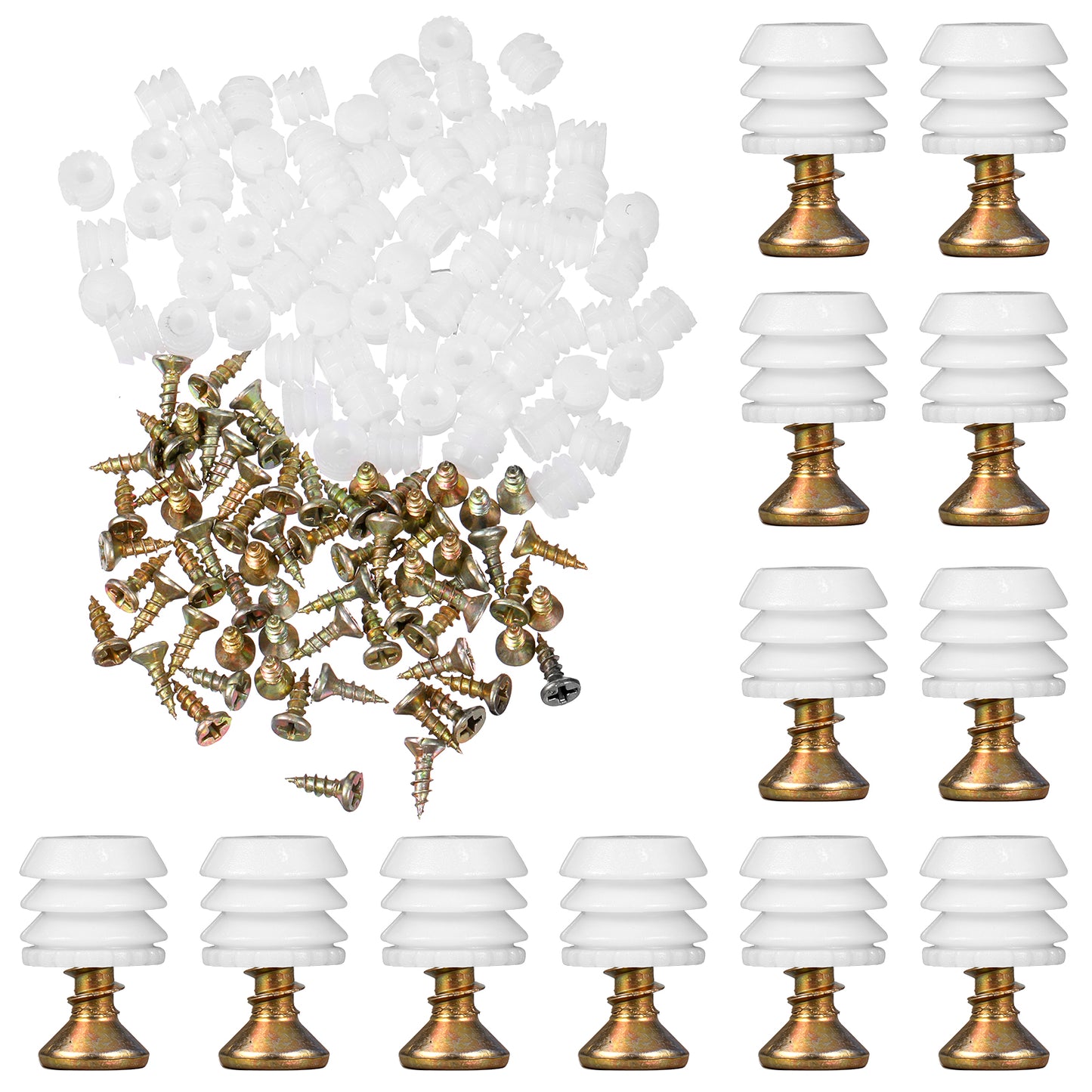 TIESOME 100 Sets Hinge Expansion Dowels with Screws, for Hinges Plastic Dowels Pre-Inserted Nuts Furniture Fittings for Cabinet Cupboard Door Desk Chair Fixings