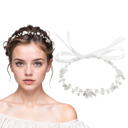 Bewudy Hair Accessories, Flower Girl Headband, Pearl Headpiece for Girls and Women, Wedding, Birthday, Party, and First Communion