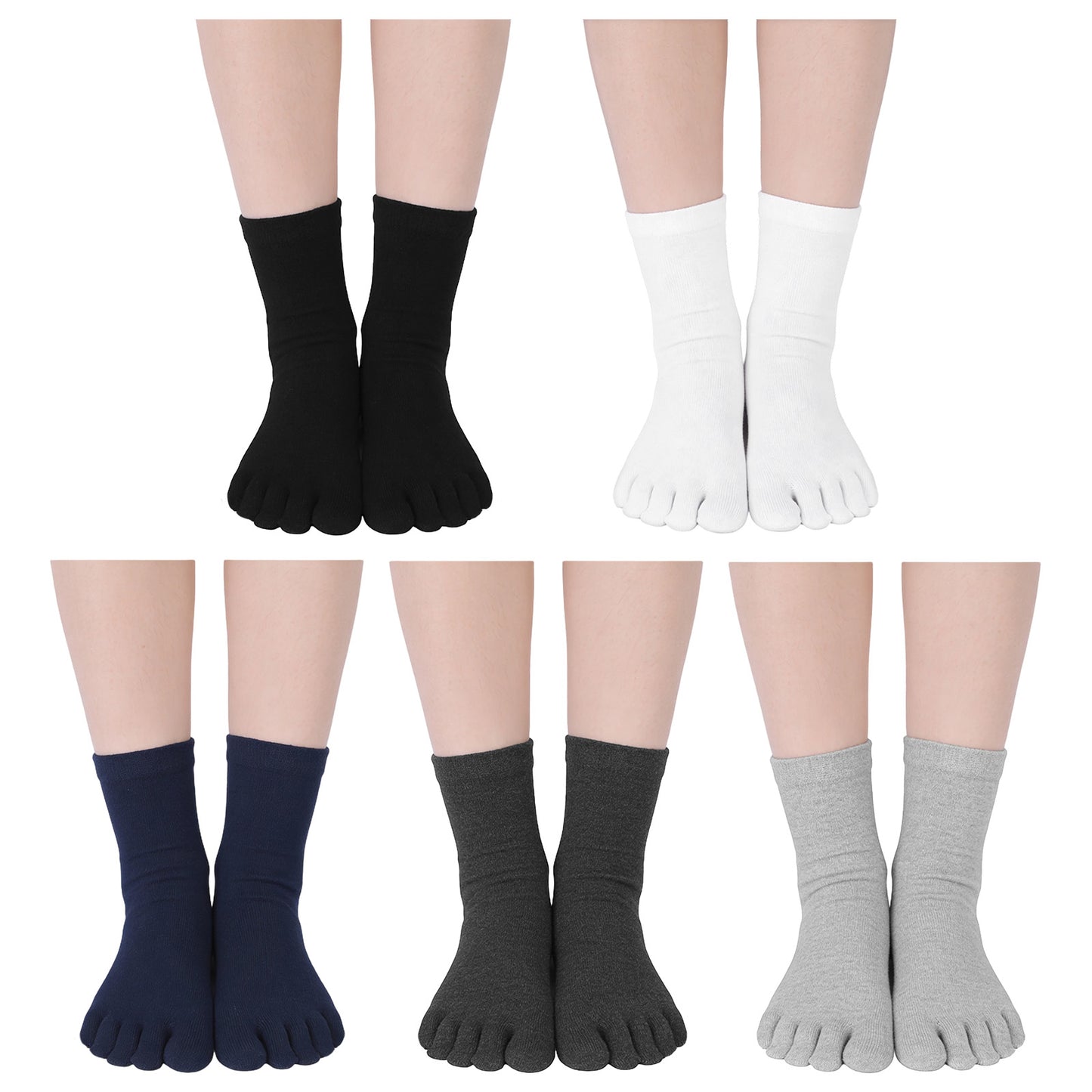 Molain 5 Pair Cotton Toe Socks for Men Women, Breathable Athletic Running Five Finger Socks Cotton Socks with Toes Separated Toe Crew Sock