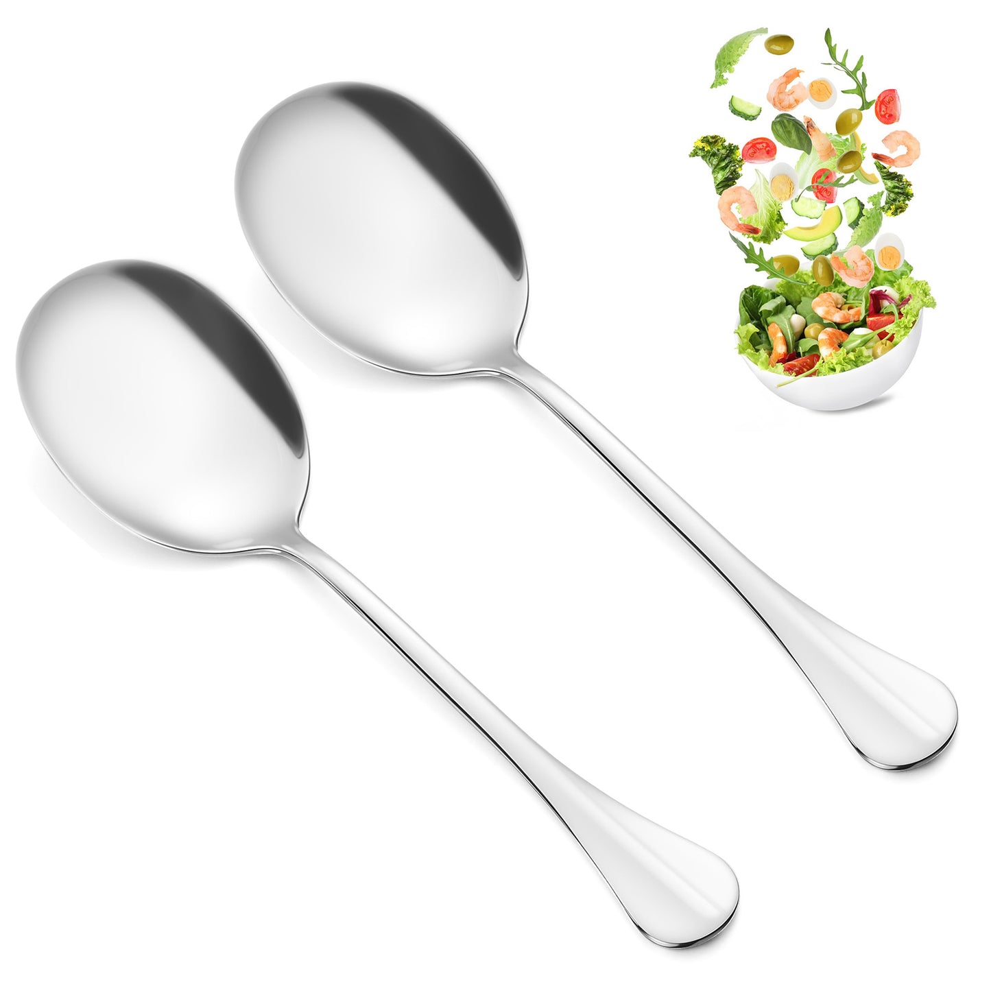Yuanchu 2 Pcs Large Serving Spoons, Stainless Steel 8 Inch Spoons for Buffet Extra Long Buffet Serving Utensils, Silver Metal Large Spoon Heavy Duty & Dishwasher Safe