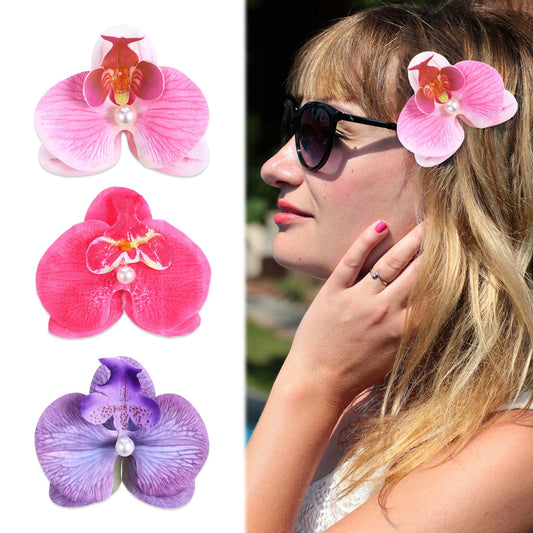 MBAIYO Hawaiian Flower Hair Clips, 3Pcs Cute Plumeria Hairpins 3.5 Inch Artificial Flower Hair Accessories Tropical Boho Claw Clips for Vacation Beach Parties