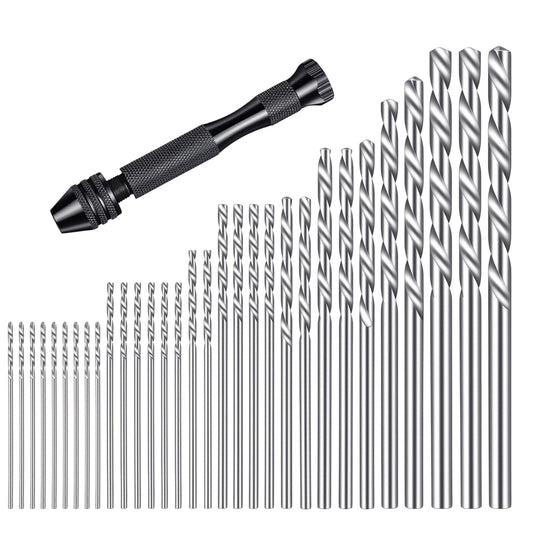 cobee 31 Pcs Hand Drill Bit Set, Micro Twist Drill Bits with 0.5-3mm Precision Pin Vise Drills Precision Pin Vise Hand Drills Set for Delicate Manual Work Craft Carving DIY Woodworking