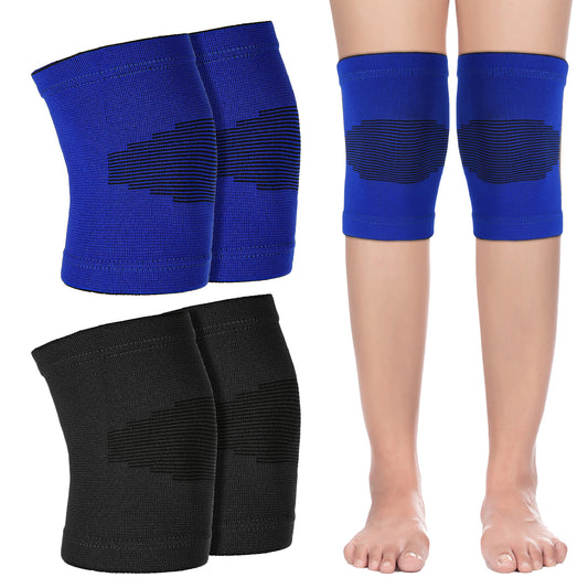 HJZHII 2 Pairs Kids Knee Sleeve, Knee Brace, Youth Knee Compression Sleeve Child Knee Pads Children Knee Support Boys & Girls for Volleyball Basketball Gymnastics Sports (Blue,Black, L)