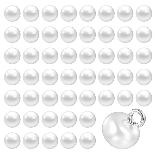 JIYIN 50PCS 10mm White Pearl Buttons, Round Pearl Buttons with Shank for Clothes, Decorative Button with Shank for Sewing, Wedding Dresses, Shirts, Jewelry Decorations, DIY Crafts