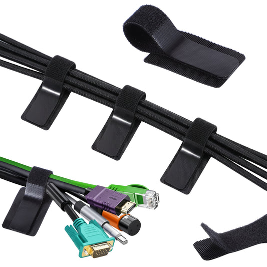 Cobee 41 Pcs Cable Management Under Desk, Hook and Loop Cable Ties Self Adhesive Clips Straps, Adjustable Cord Holder Up to 15 Cord for TV Laptop Desktop