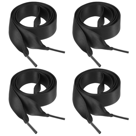 HJZHII 2 Pairs Ribbon Shoe Laces, 47" Flat Satin Shoelaces Soft Silky Shoe Ties 3/4" Wide Fashion Shoestring for Women Sneaker Skate Shoes Boots Sport Shoes(Black)