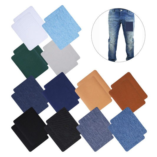 AOZUO 24pcs Iron On Denim Patches, 12 Colors Repair Patches Sew on Embroidered Applique for DIY Clothing Jackets Pants Shirts Hats Backpacks Jeans Bags Repair Decorating Kit