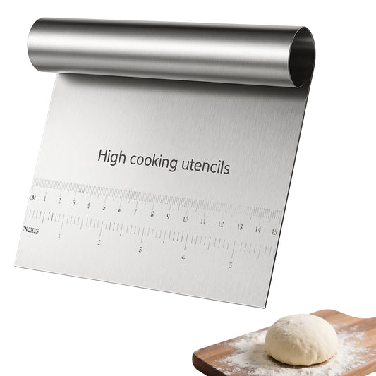 JIYIN Bench Dough Scraper Cutter, Stainless Steel Pastry Cutter Kitchen Food Scraper Chopper, Metal Dough Scrapers Versatile Kitchen Tool for Butter, Baking, Bread, Cake, Pizza, and More(1Pcs)
