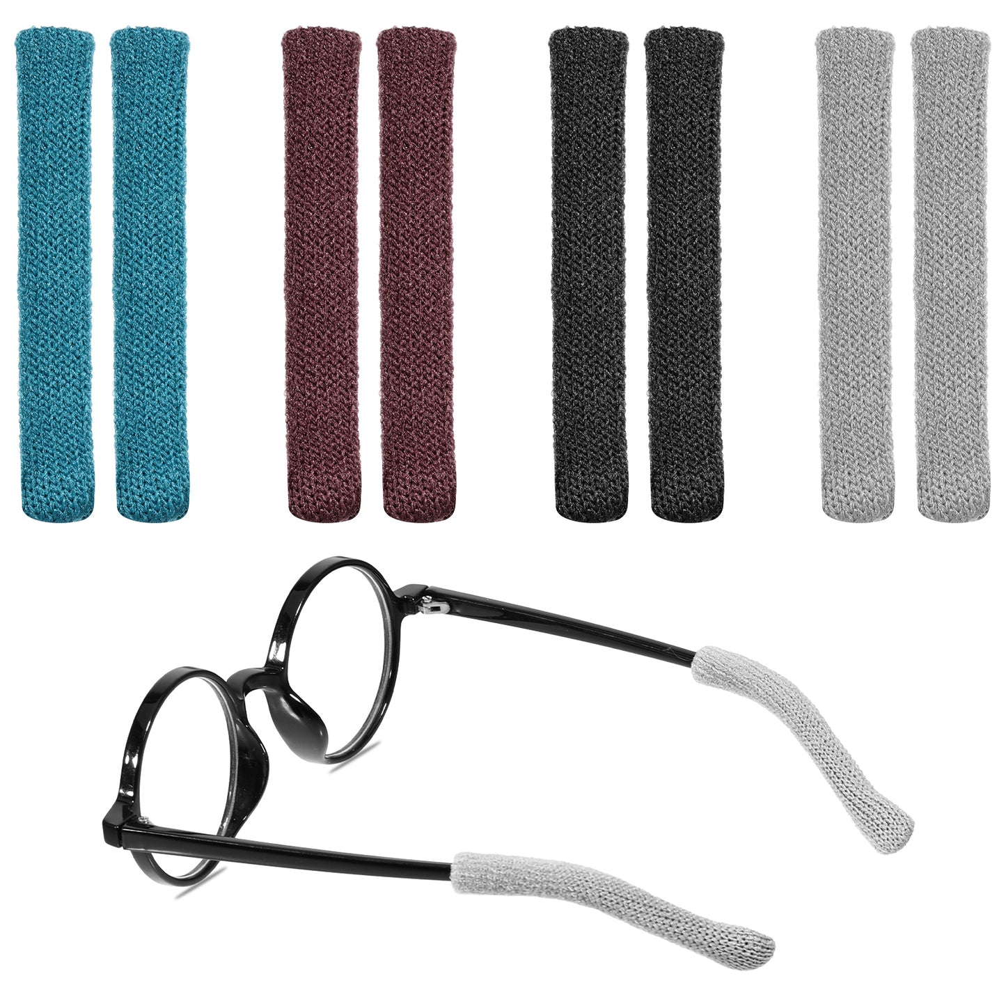 cobee 4 Pairs Eye Glasses Ear Grippers, Soft Knitting Cotton Eyeglass Ear Cushions, Glasses Ear Grip Eye Glasses Nose Pads Non Slip for Glasses Sunglasses Eyewear(Colour Mixture)