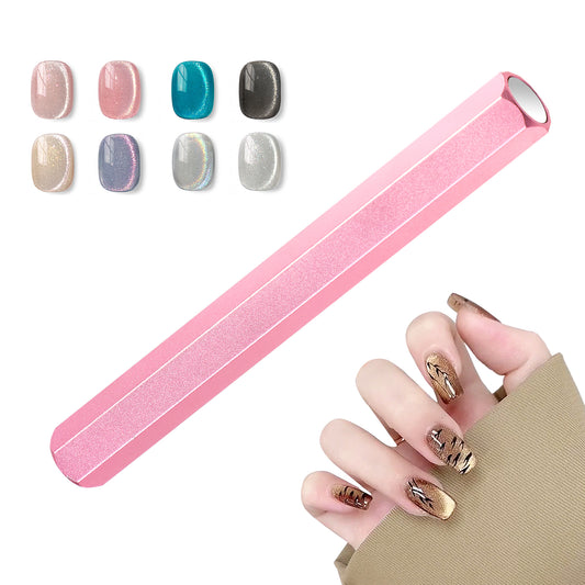 JIYIN Cat Eye Magnet for Nails, Hexagonal Design Magnet Stick, Double-Head Nail Magnet Pens Cat Eye Magnet Tool for DIY Home Nail Manicure Design Salon Pink(1PC)