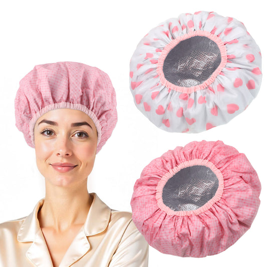 Bewudy 2 Pcs Heat Cap for Deep Conditioning, Double Layer Deep Conditioning Cap, Waterproof Double Layer Reusable Shower & Steam Caps, Large Heat Cap Shower Cap Steam Cap Processing Caps