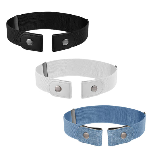 JIYIN 3 PCS No Buckle Stretch Belts for Toddler, Kids Adjustable Elastic Stretch Buckle Free Belts for Girls Boys(Black,White,Blue)