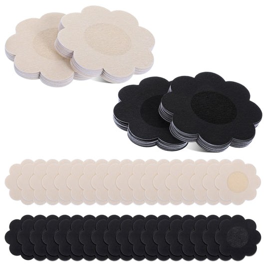 LIQWEI 80 Pcs Nipple Covers for Women, Disposable Breast Pasties, Self-adhesive Invisible Nipple Stickers, Invisible Beige Black Breast Covers, Petal Breast Covers