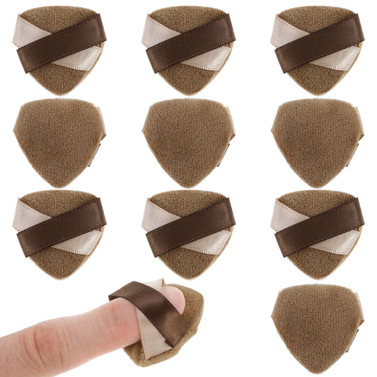 Molain 10 PCS Mini Makeup Puff Triangle Makeup Puff Finger Soft Makeup Puff Setting Sponge Mineral Powder Body Powder Cosmetic Foundation Cosmetic Finger Puff for Women(Brown)
