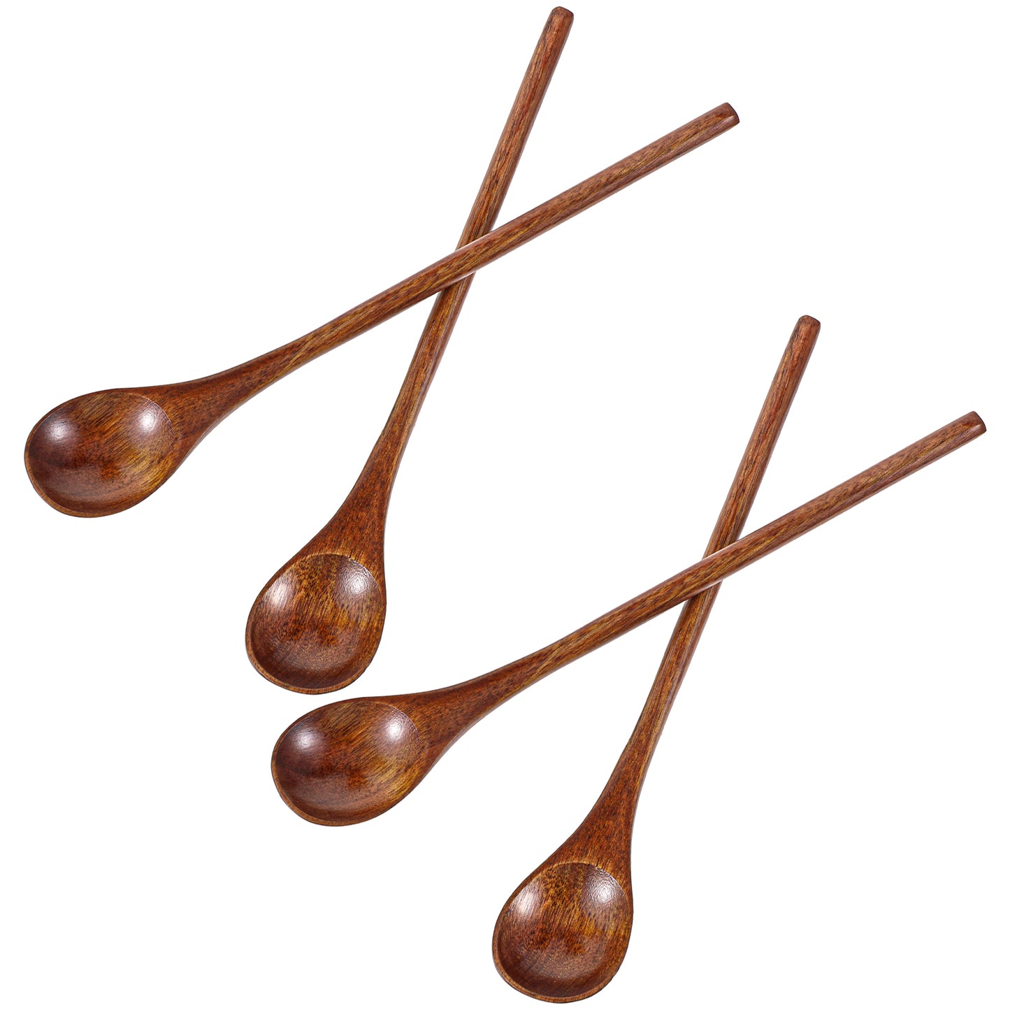 Yuanchu 4 Pcs Long Wooden Spoons for Eating, Nanmu Wooden Honey Tea Coffee Spoons Round Wood Teaspoon Spoon for Cooking Mixing Stirring Eating Soup Cooking Spoon